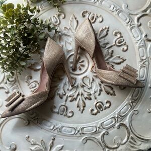 Betsey Johnson Parisss Gold Glitter Bow High Heel D'orsay Pumps Size 9